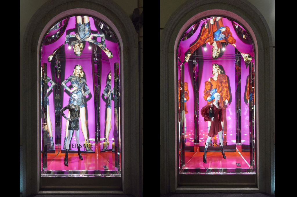 Versace Fashion Week 2014, shop windows with mirrors