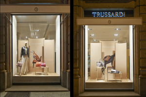Vetrina Trussardi, piazza la scala, autunno inverno 2014